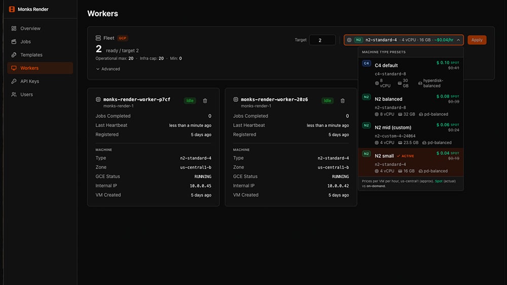 Render fleet — dashboard and workers